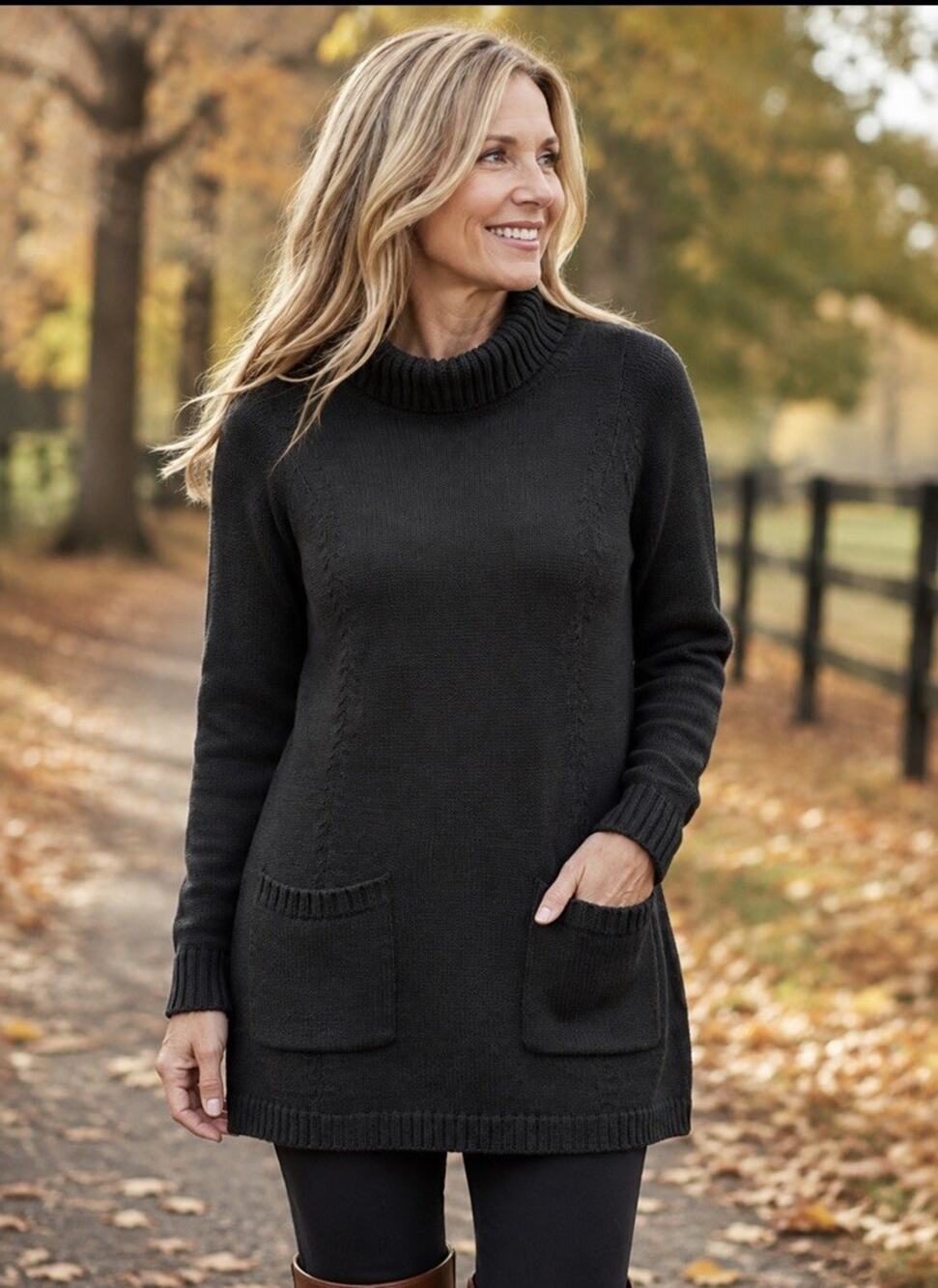 Field & Flower Anthropologie Black Cowl Neck Tunic Sweater M Cabincore Cozy Chic